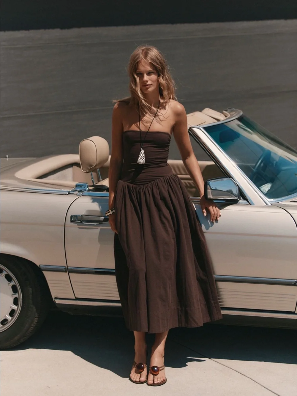 Free People Chocolate Brown Strapless Midi Skirt